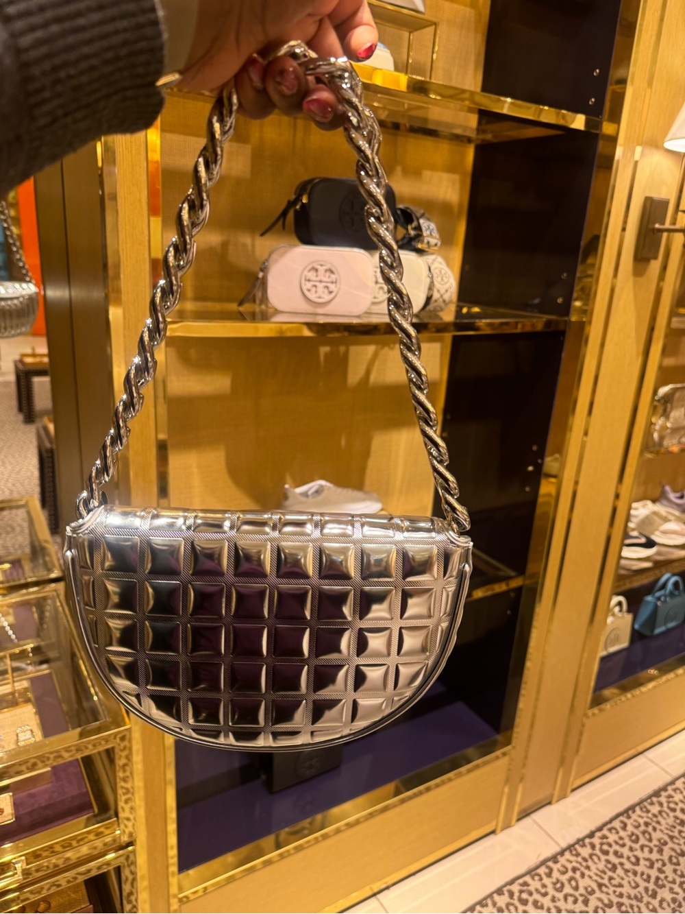 Tory Burch Metallic silver 1/2 moon Fleming. - Picture 3 of 8
